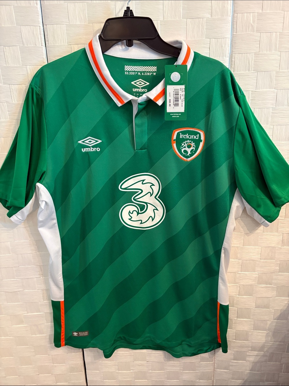 Umbro Green Ireland Soccer Jersey with White and Orange Trim